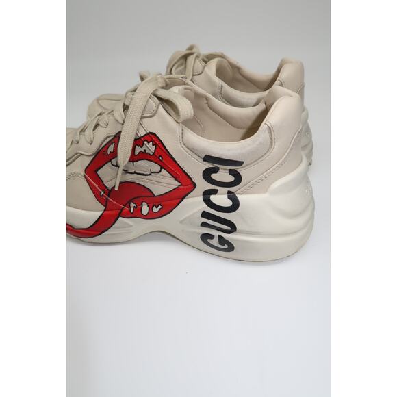 Gucci Leather Rhyton Mouth Print Lace-Up Low Top Sneakers Ivory Size 5.5 - Picture 11 of 16